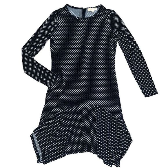 MICHAEL KORS Adriatic Navy Polka-Dot Matt-Jersey Dress Size Medium - Picture 2 of 9